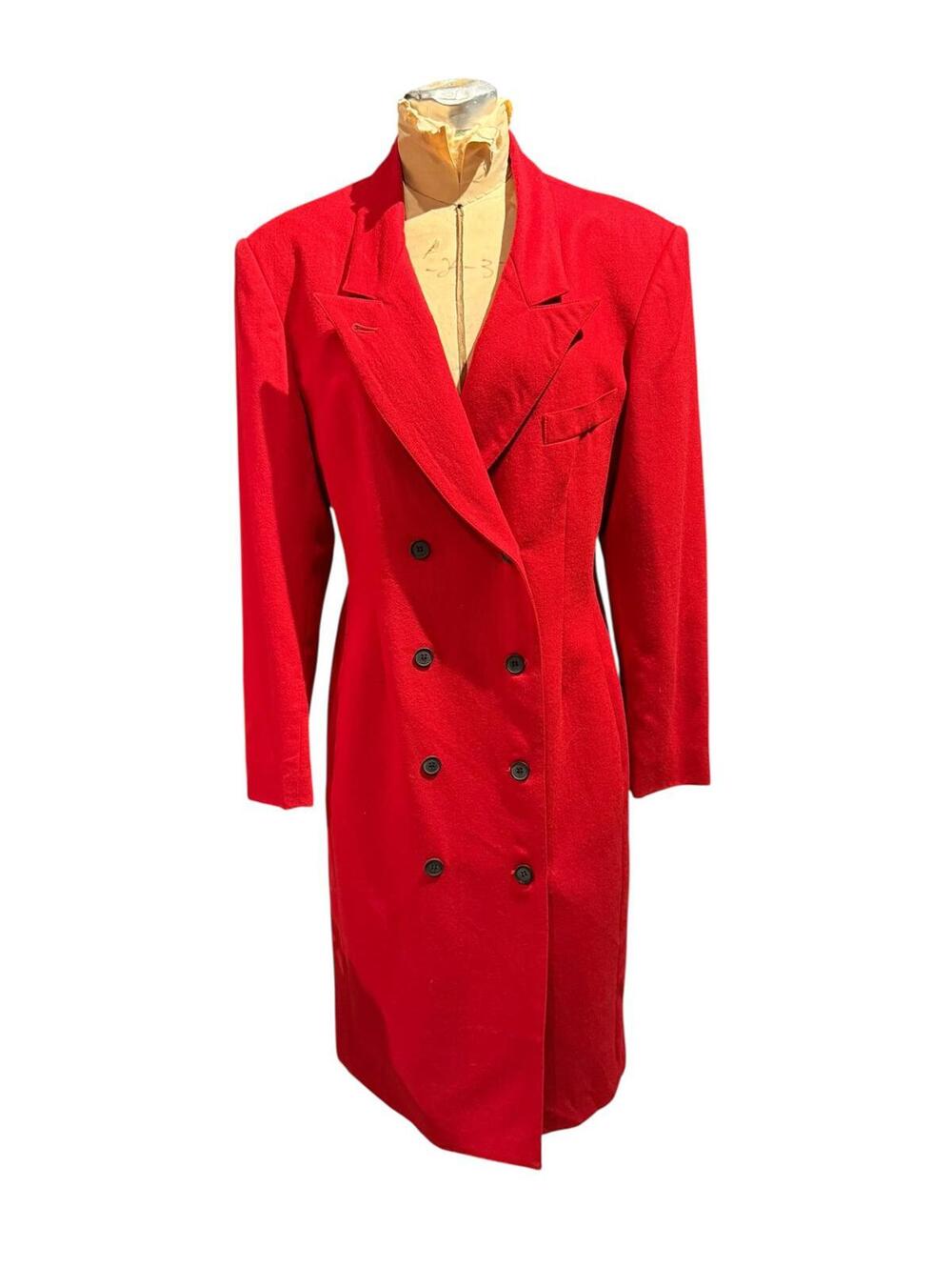 Evan-Picone Classic Red Double-Breasted Wool Coat